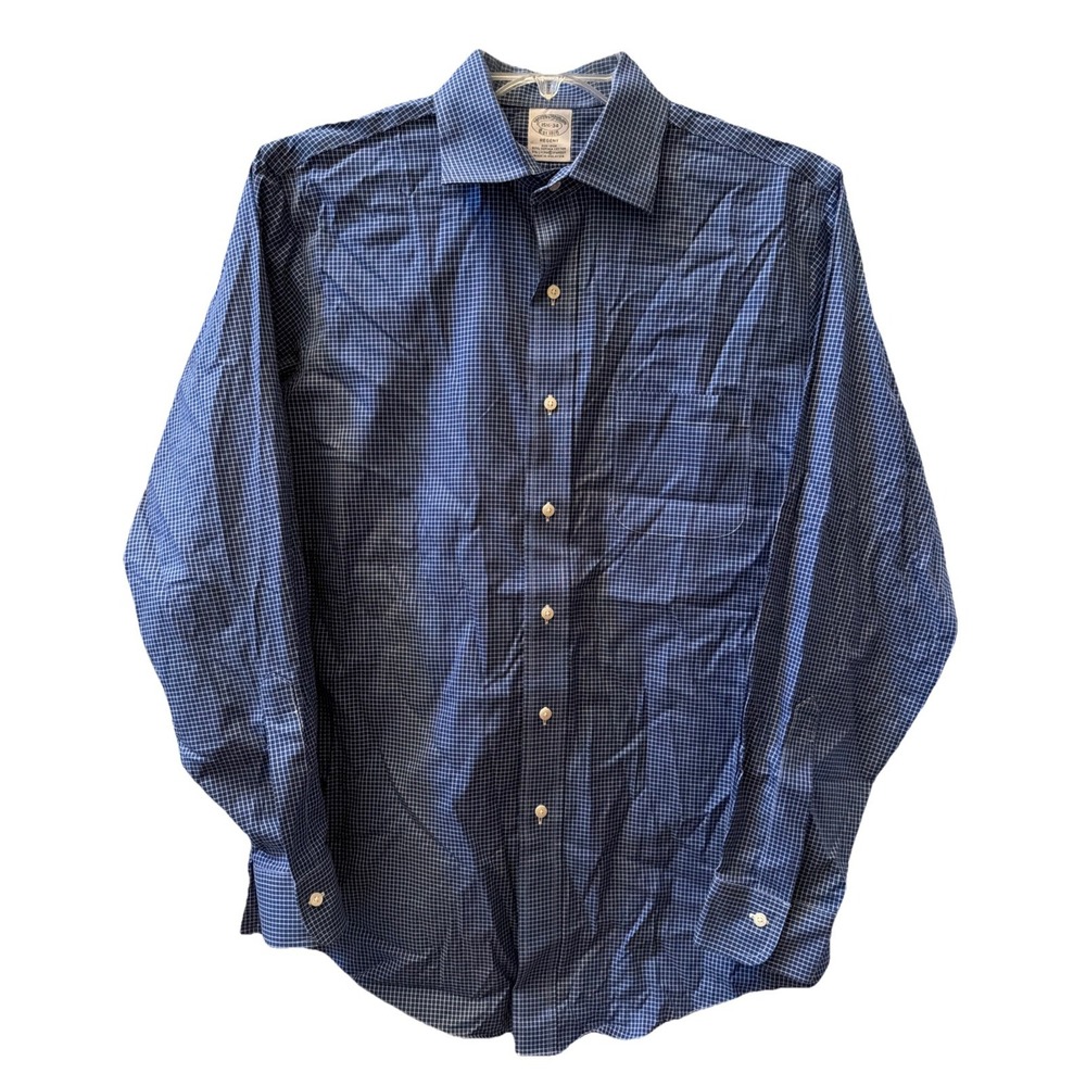 Brooks Brothers Slim Fit Dress Shirt - 15 1/2 34 Blue w/white Check